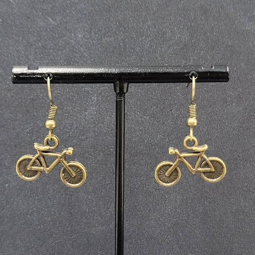 Bicycle Pierced Earrings Bronze tone Dangle 3D 5/8"