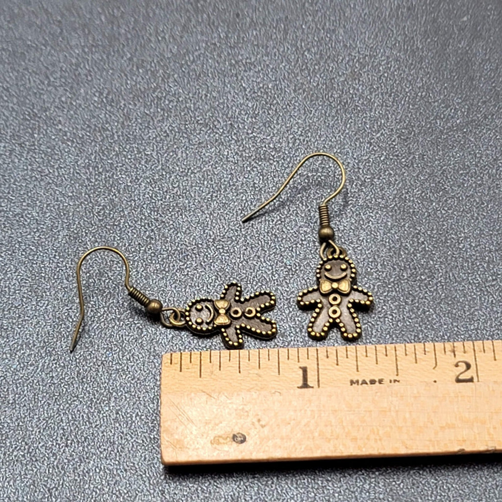 New Gingerbread Man Pierced Earrings Bronze tone Embossed Dangle 3/4" FS