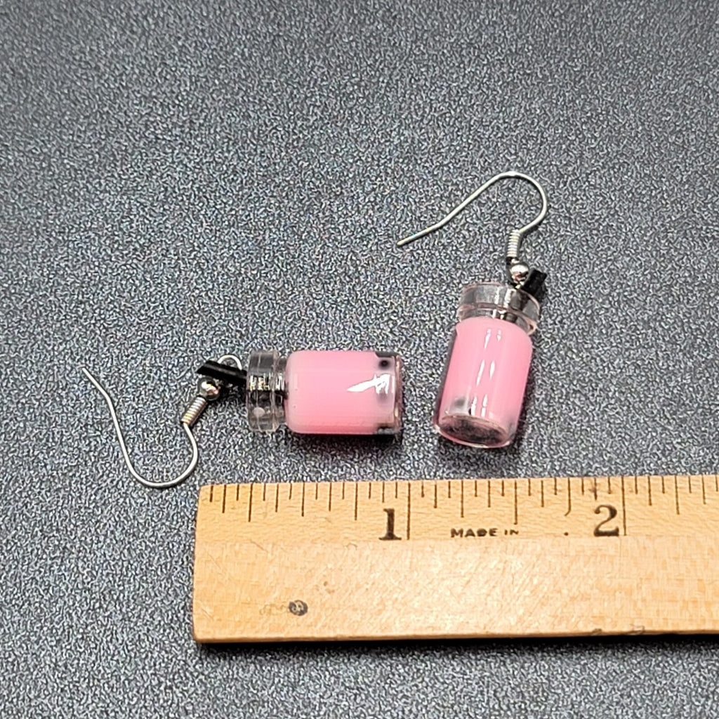 Pierced Earrings Pink Boba Tea Drink with Straw Novelty Dangle 1"
