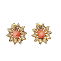 Signed JS Flower Pierced Earrings Gold tone Rhinestone Bead 3/4"