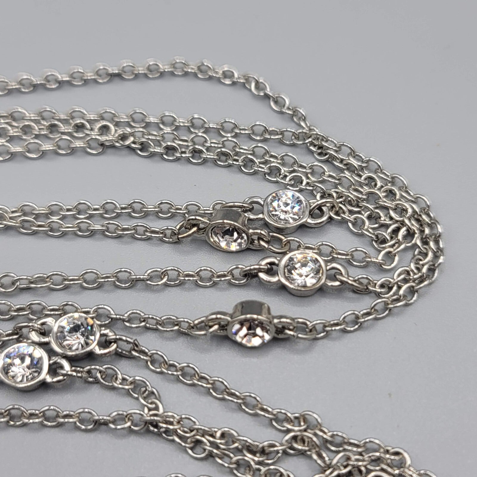Express Necklace Silver tone Rhinestone Double Layer Station 18" and 21"