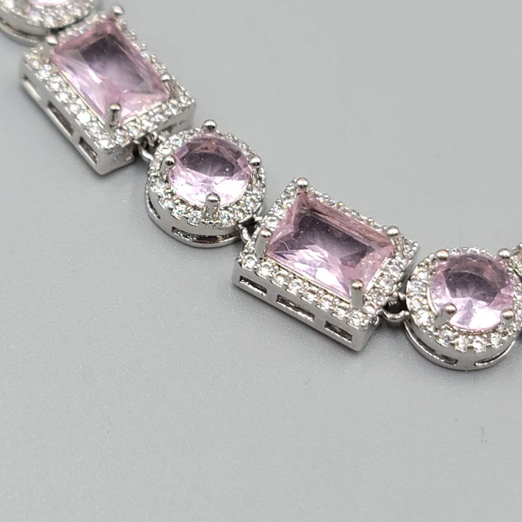 Pink Crystal Tennis Bracelet Silver Plated 1" Extender 6.5" or 7.5"
