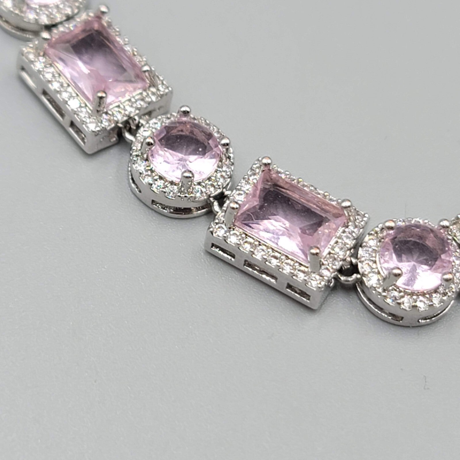 Pink Crystal Tennis Bracelet Silver Plated 1" Extender 6.5" or 7.5"