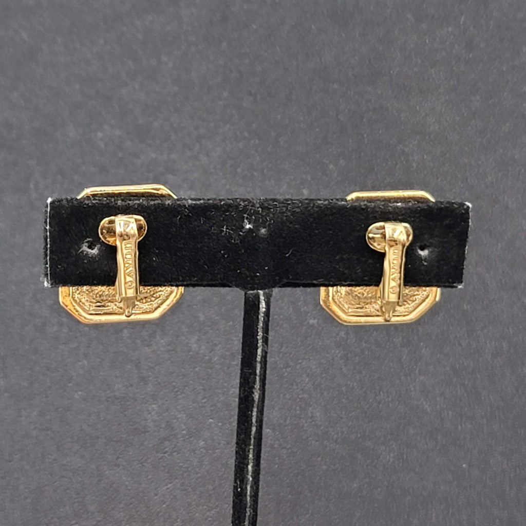 Vintage Avon Clip on Earrings Gold tone Green Marble Design Rectangle 7/8"