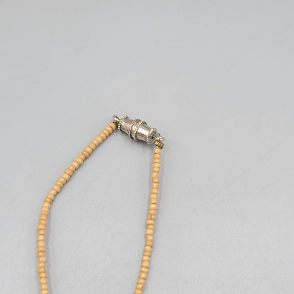 Art Glass Bead Necklace Tan Seed Bead Minimalist 16"