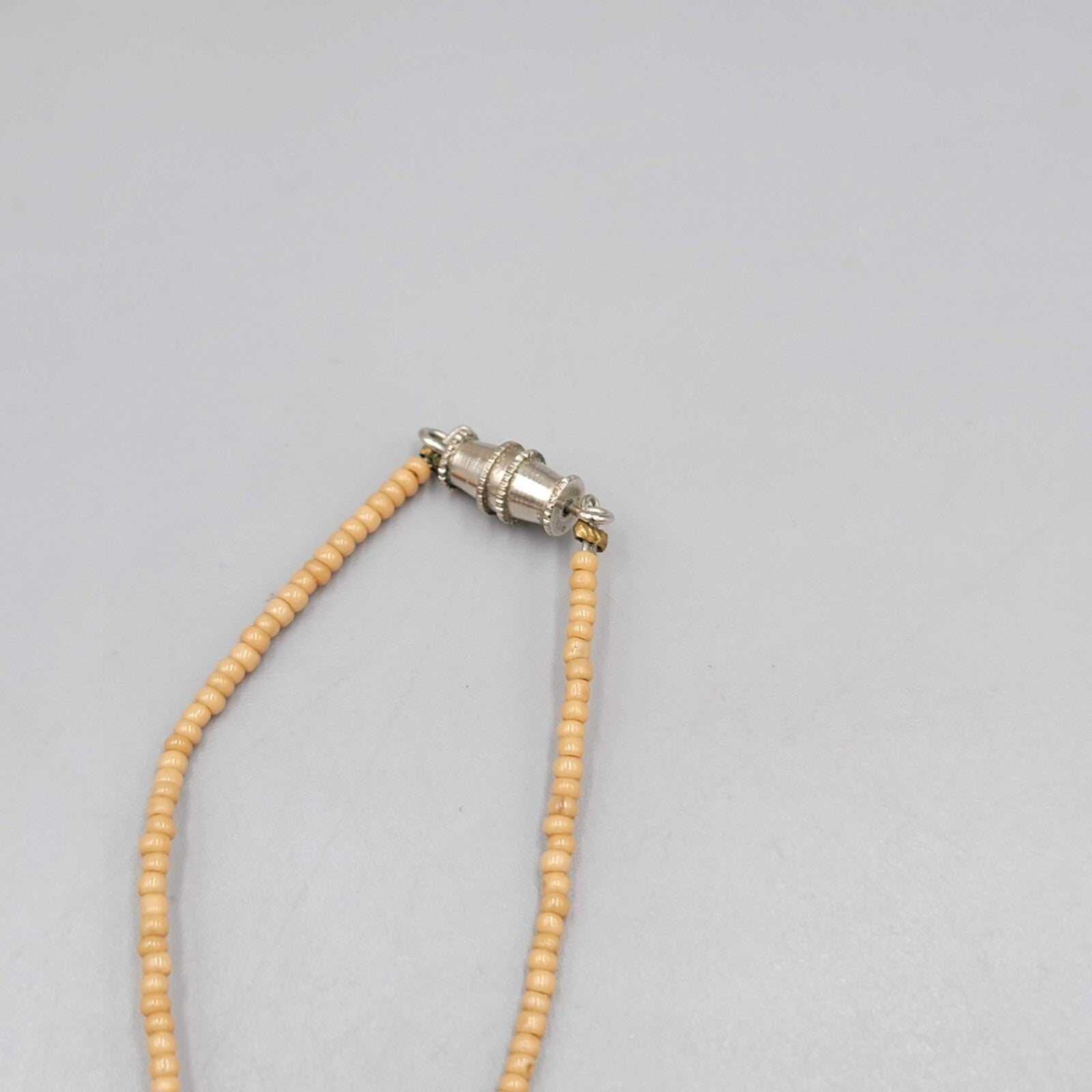 Art Glass Bead Necklace Tan Seed Bead Minimalist 16"