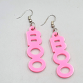 PInk BOO Pierced Earrings Silver tone Dangle 2"