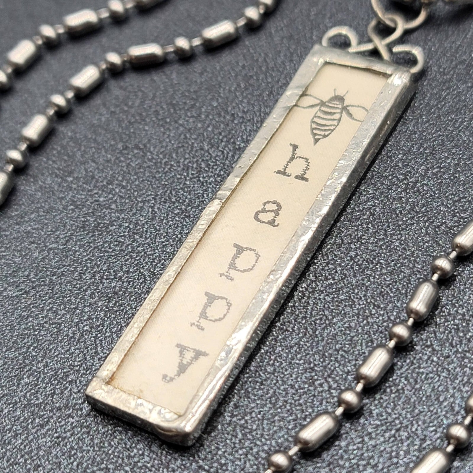 Artisan BEE HAPPY BUMBLE BEE Pendant Necklace Silver tone Chain 22"