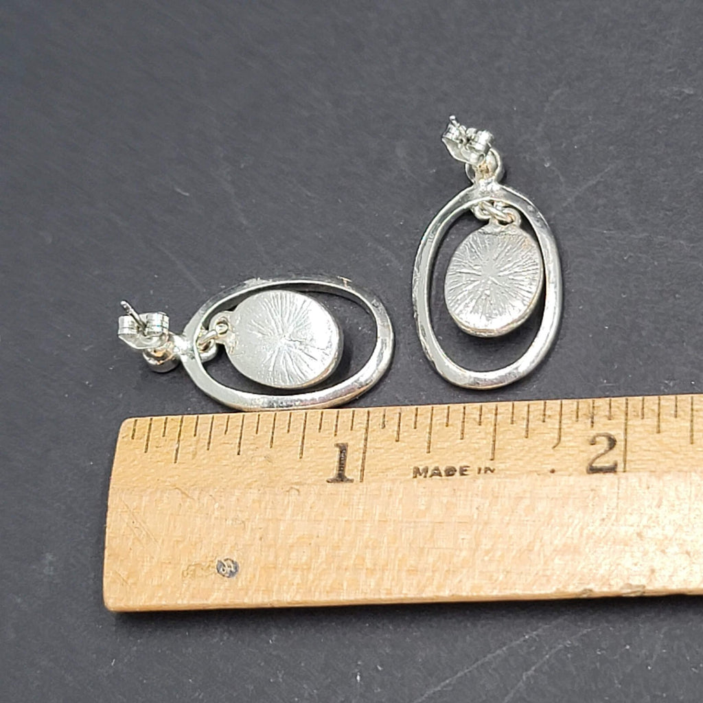 Lime Green Cats Eye Pierced Earrings Silver tone Dangle 1"