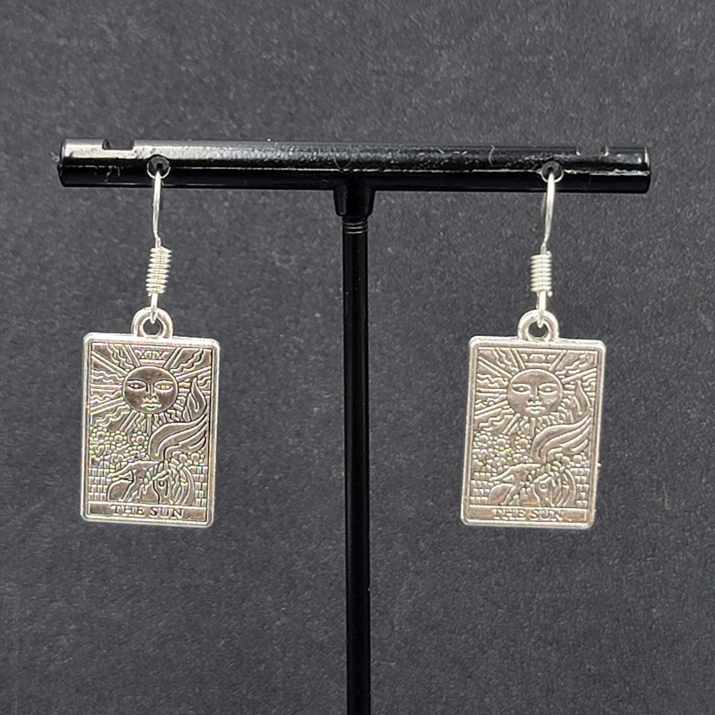 The SUN Tarot Card Pierced Earrings Silver tone 1"