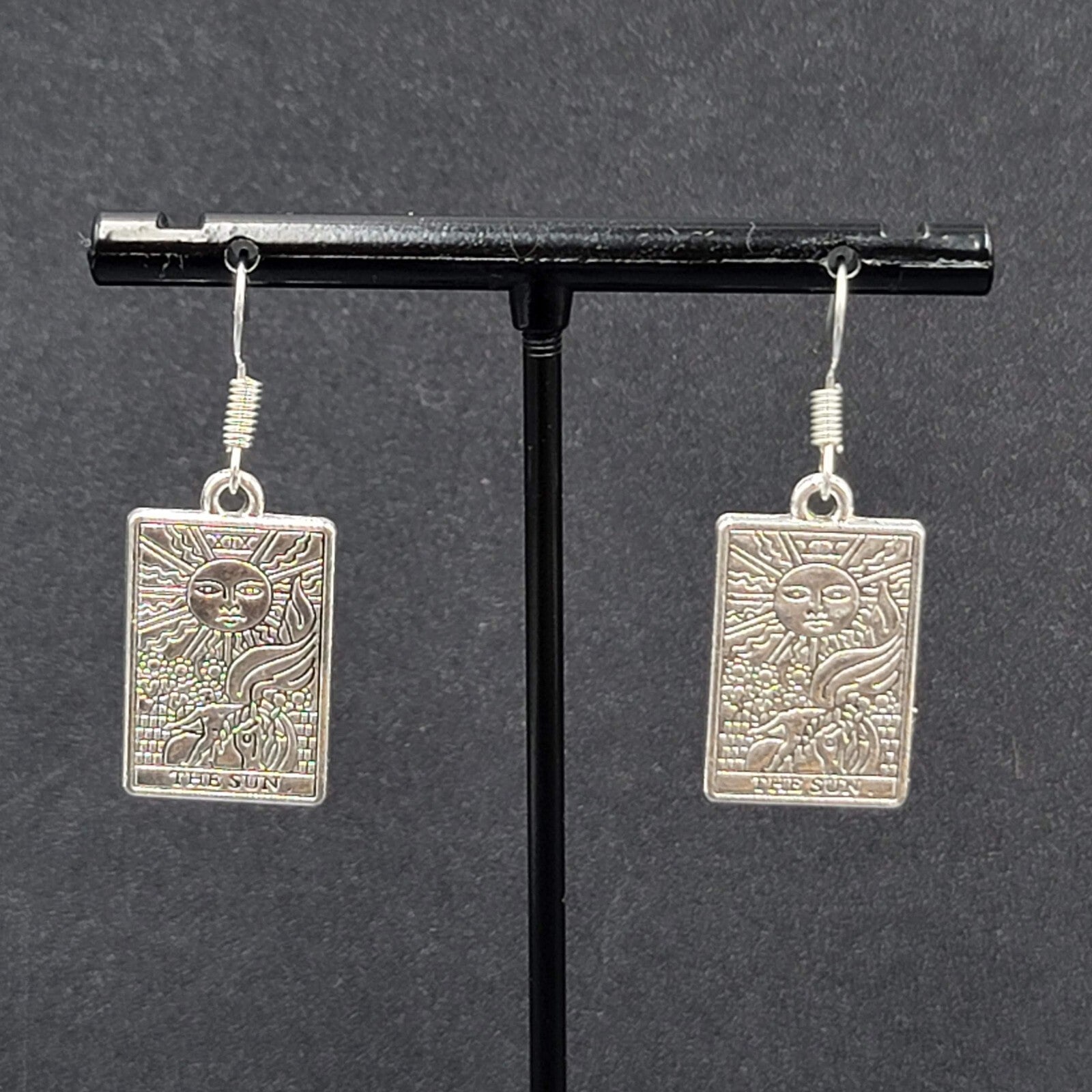 The SUN Tarot Card Pierced Earrings Silver tone 1"