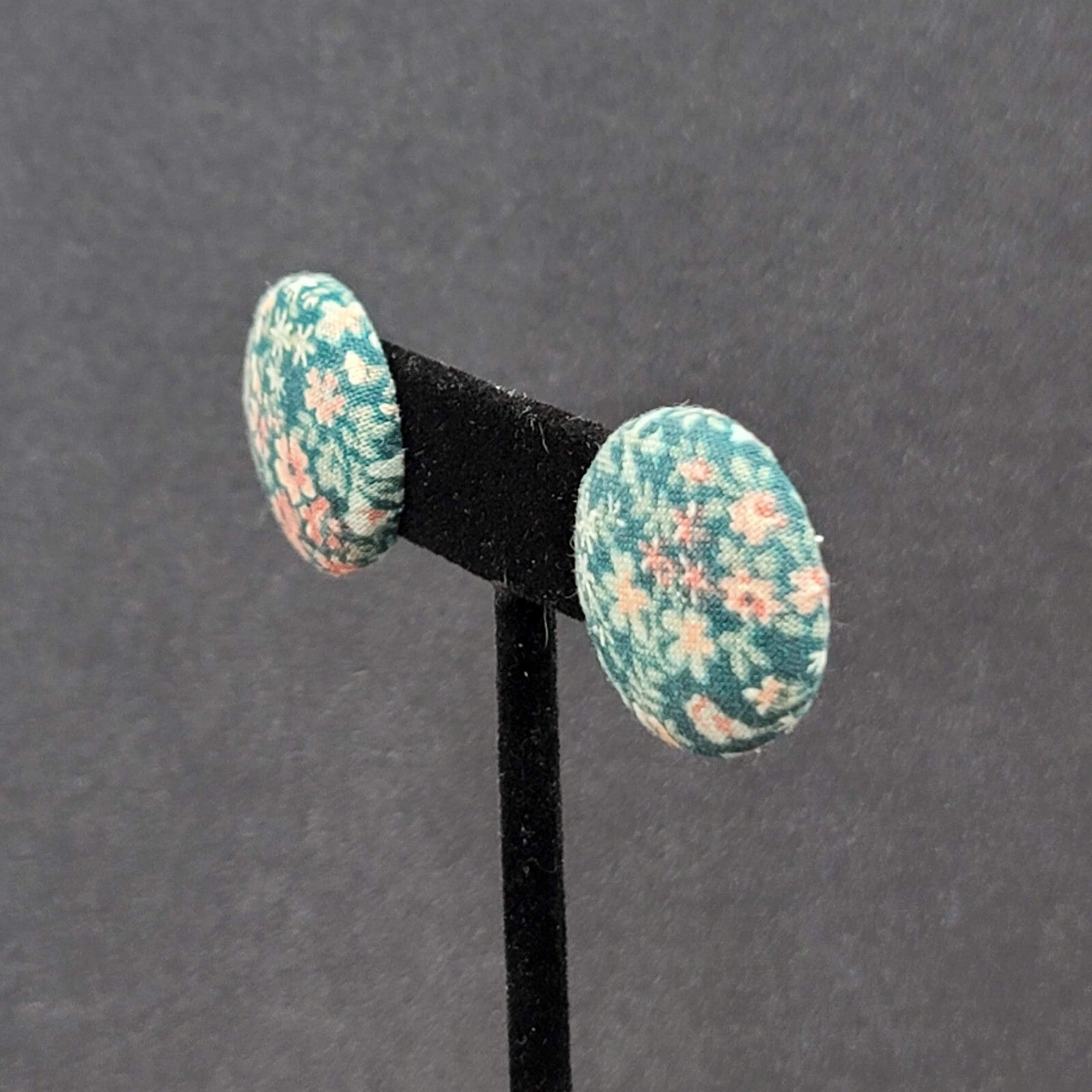 Vintage Pierced Earrings Floral Flower Fabric Button Studs 7/8"