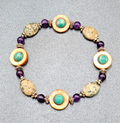 Multi Gemstone Beaded Bracelet Jasper Amethyst Shell Elastic 8.5"