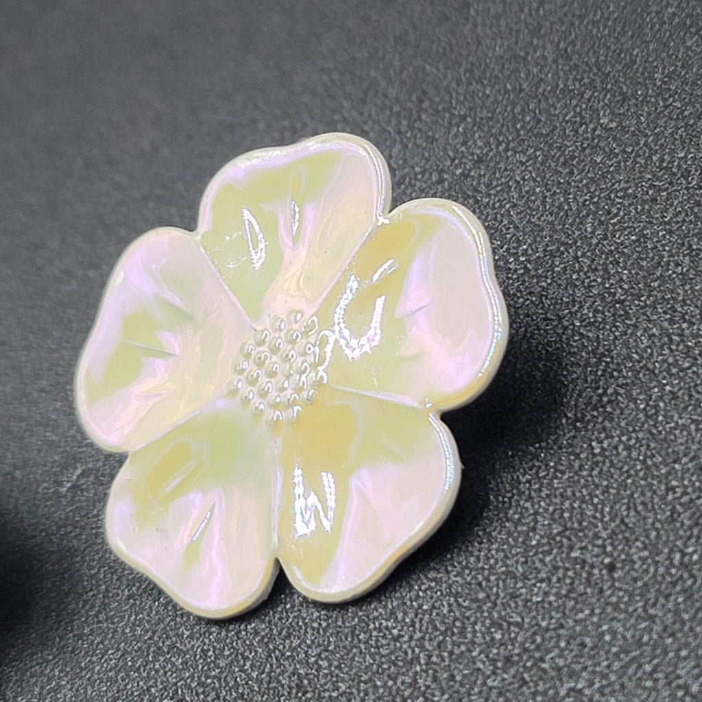 Pierced Earrings Enamel Flower Iridescent Drop 1.25"
