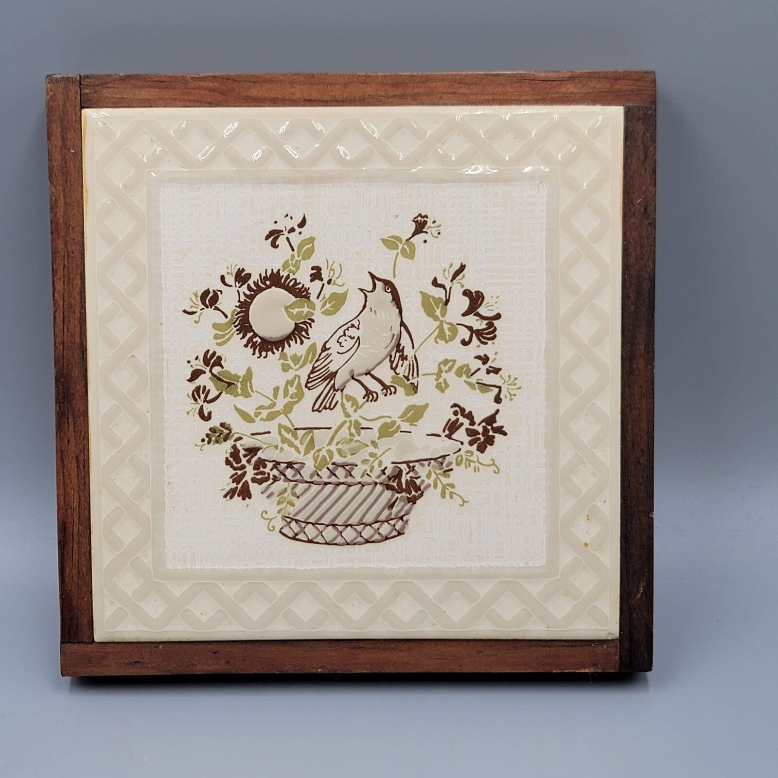 Vintage Siena Ceramic Tile Bird Flower Made in Italy 5 3/4"