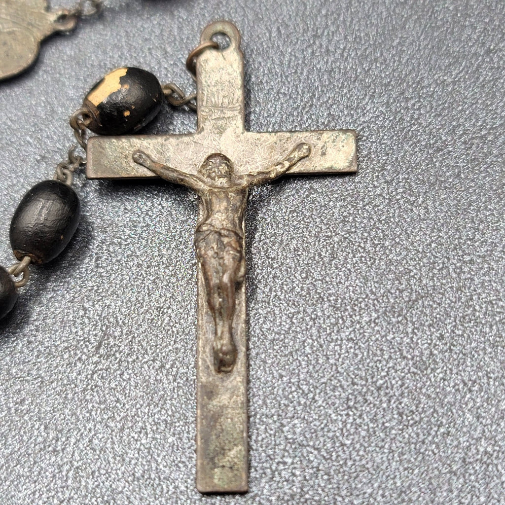 Vintage Black Seed Beaded Rosary Silver tone Well-Loved