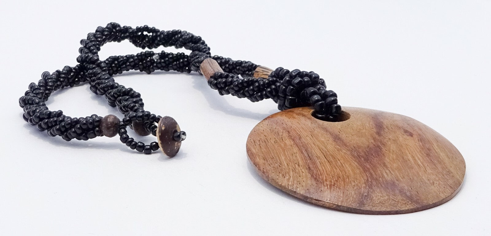 Vintage Multi-strand Statement Necklace Large Wood Pendant Boho Hippie 18"