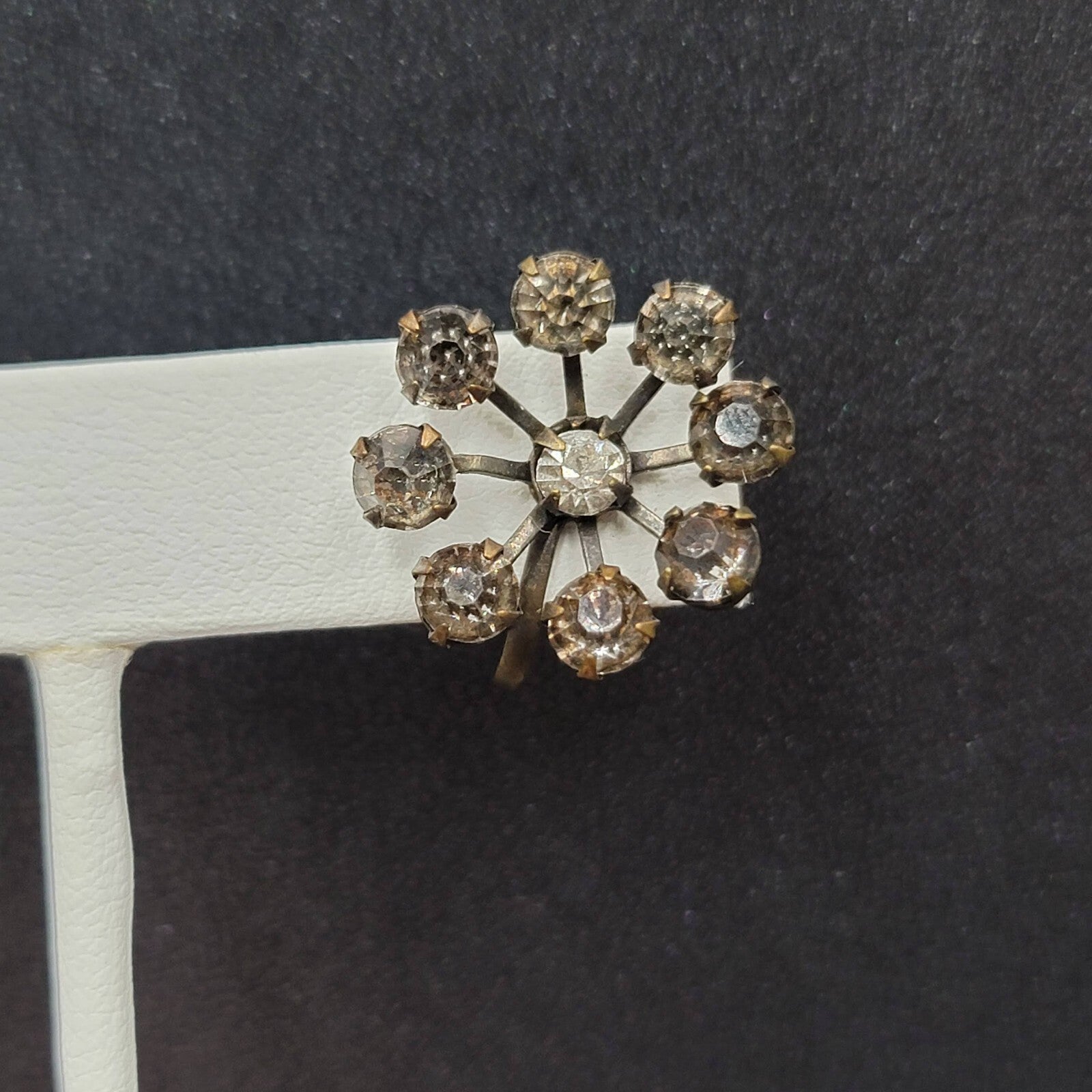 Vintage Clip on Earrings Screw Back Gray Rhinestones 3/4"