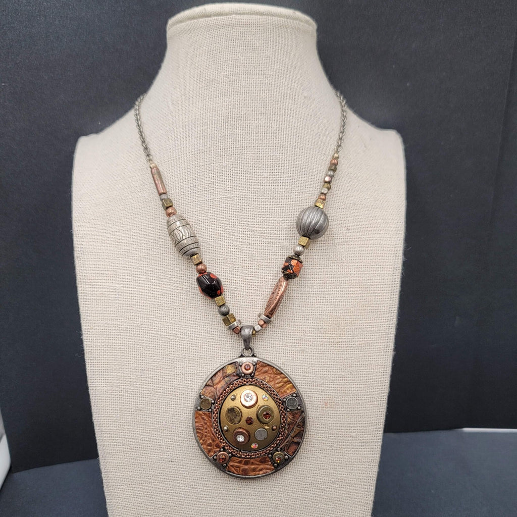 Artisan Necklace Handmade Multicolor Multi Material Pendant Unique 16"-19"