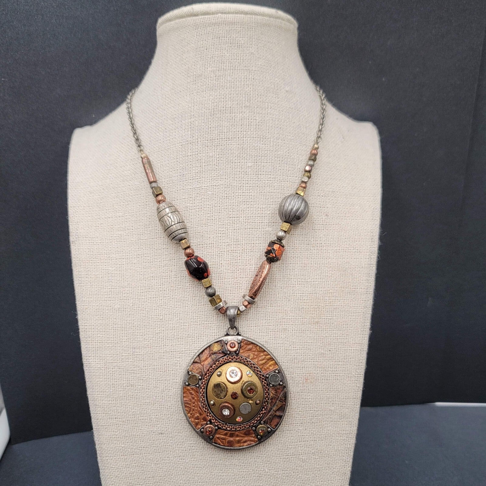 Artisan Necklace Handmade Multicolor Multi Material Pendant Unique 16"-19"