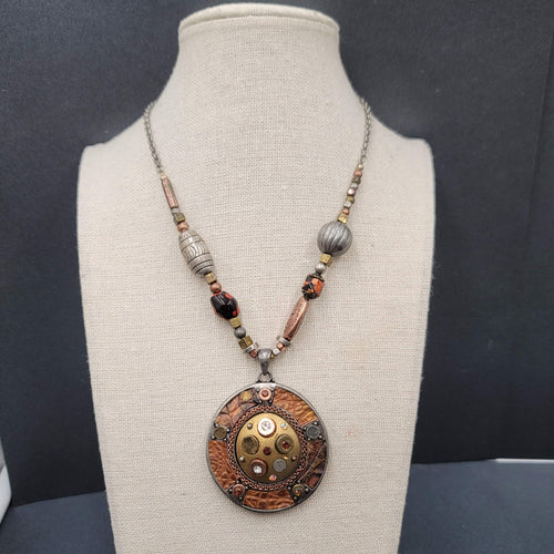 Artisan Necklace Handmade Multicolor Multi Material Pendant Unique 16"-19"