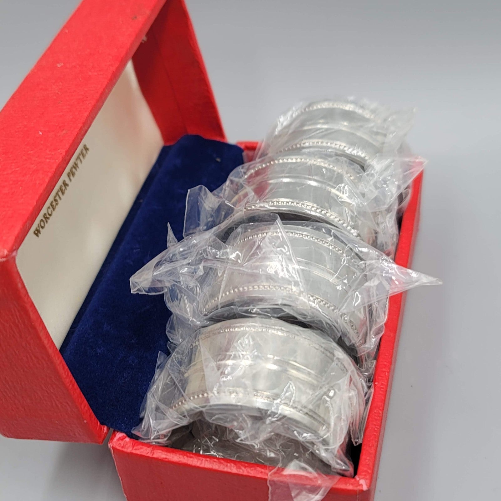 Royal Worcester Pewter Napkin Rings In Original box 4 Napkin Rings USA