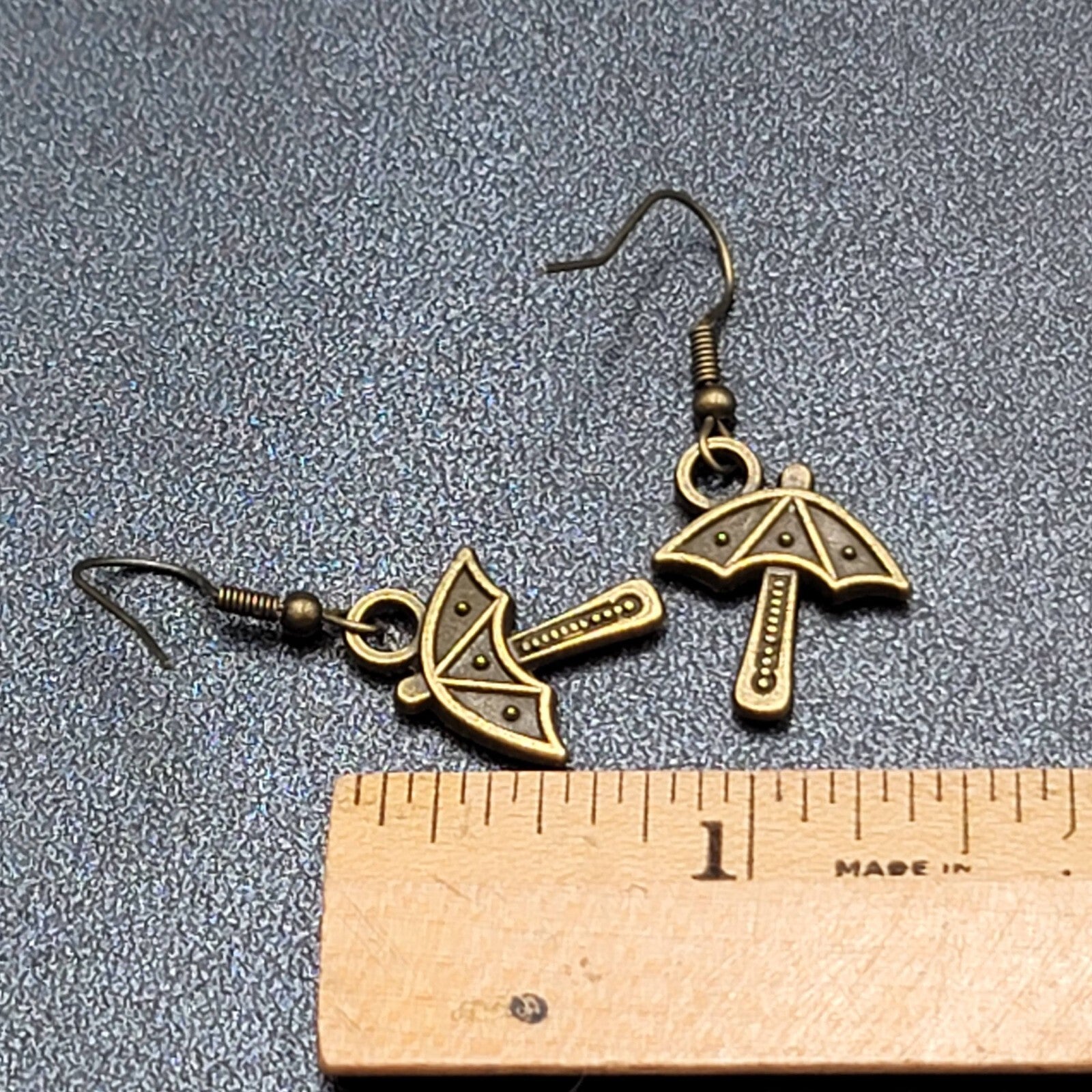 New Umbrella Pierced Earrings Embossed Bronze tone Dangle 3/4"