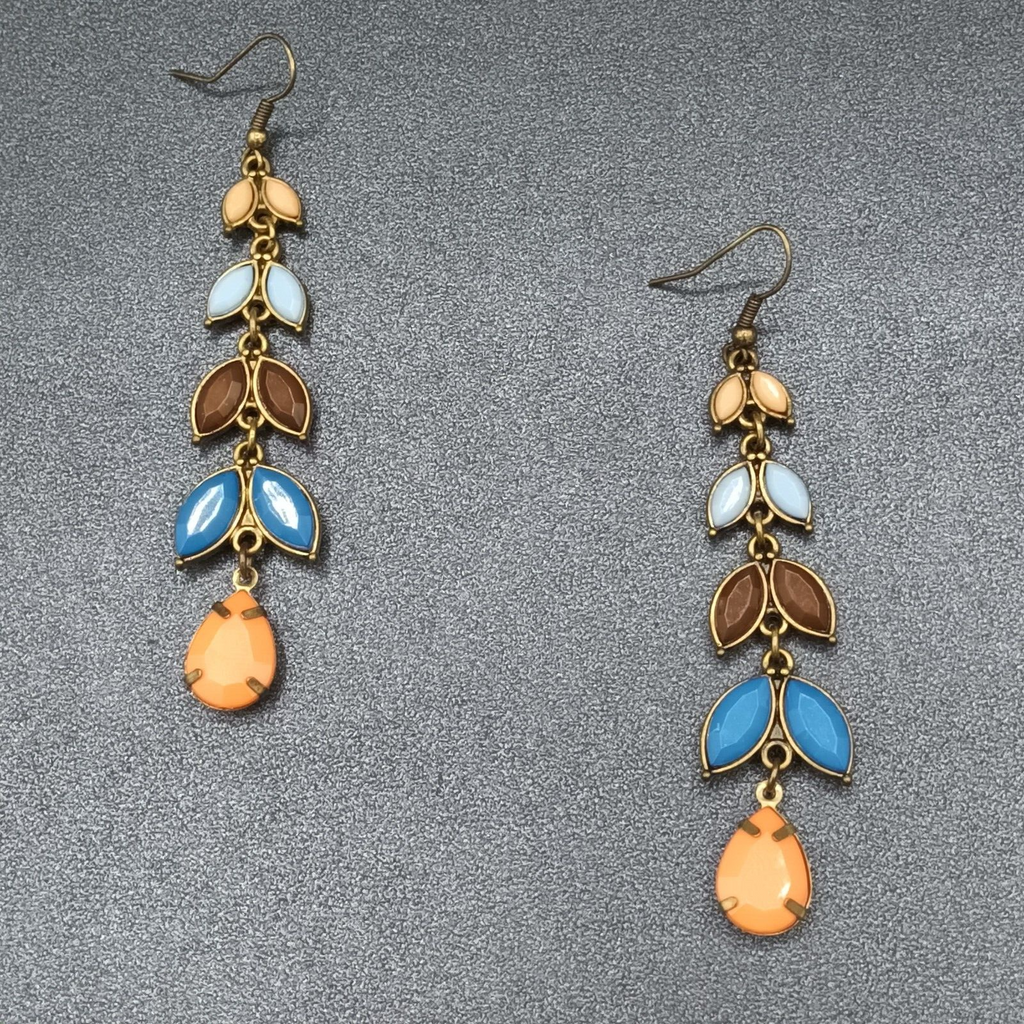 Pierced Earrings Gold tone Multicolor Acrylic Dangle 2.75"