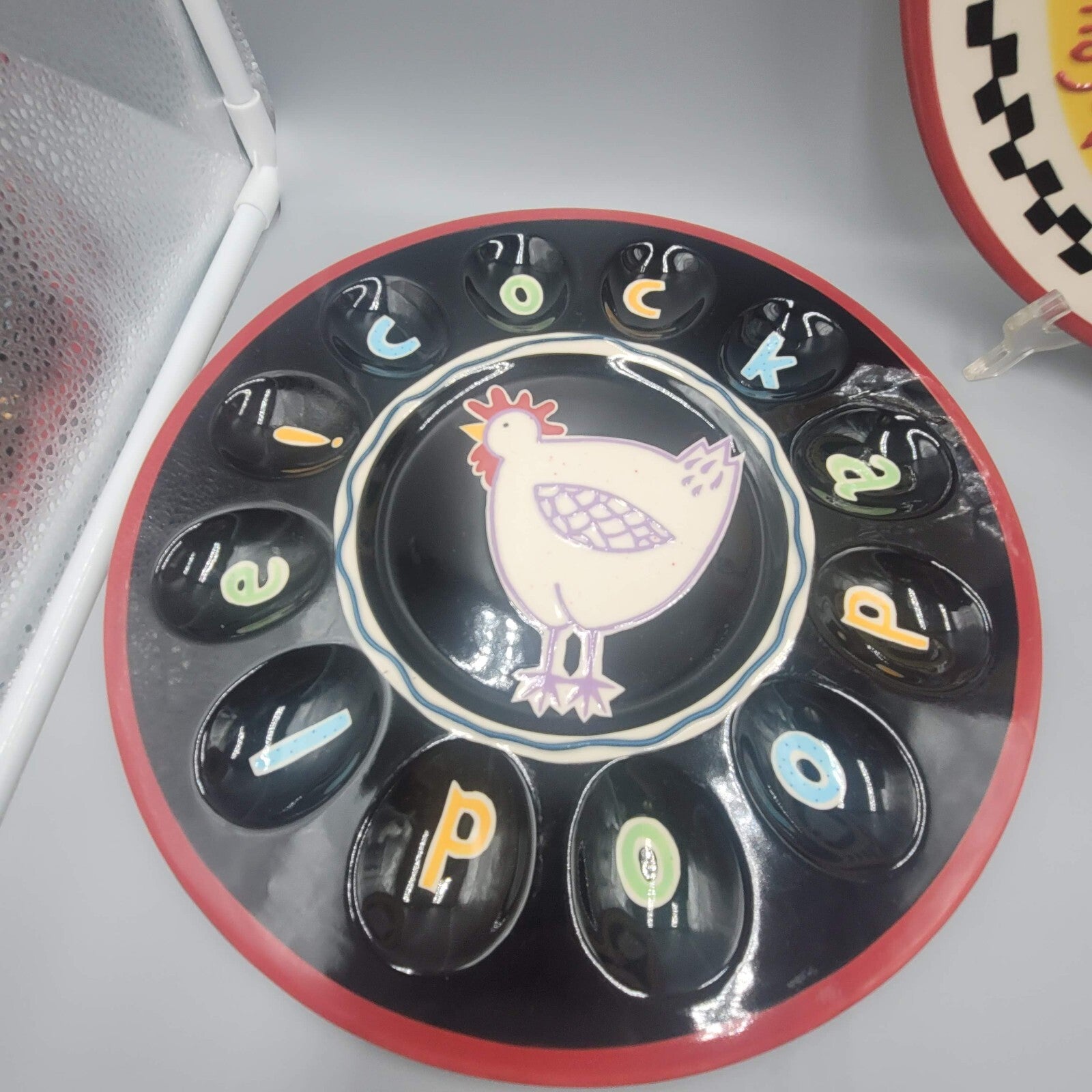 2 COCKADOODLE! Becky Denny Deviled Egg Platter Tray 12" Chicken SOUTHERN LIVING