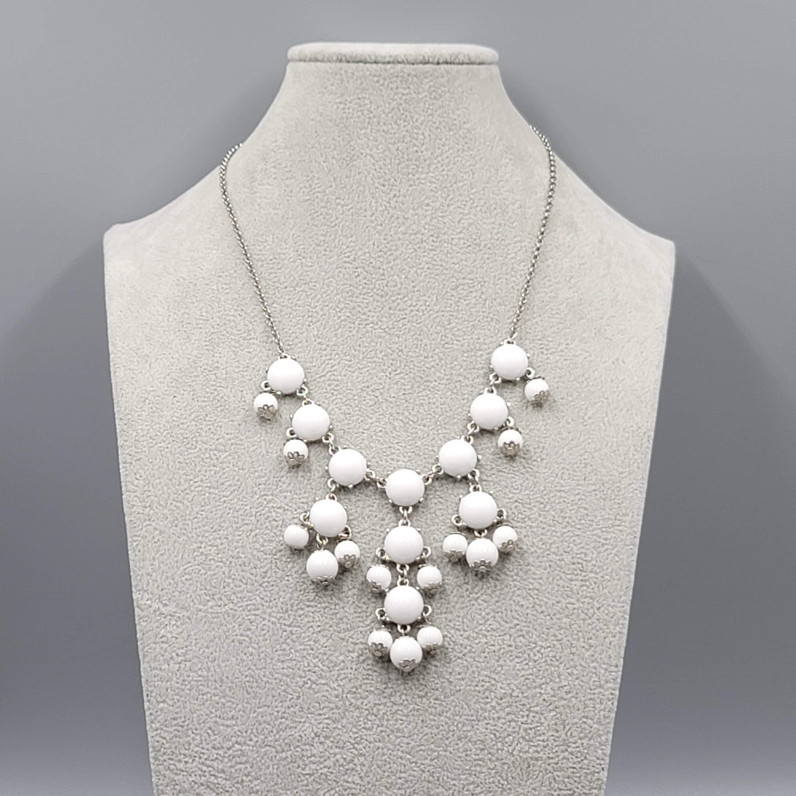 Statement Bib Necklace Silver tone White Acrylic  Silver tone 18"-20"