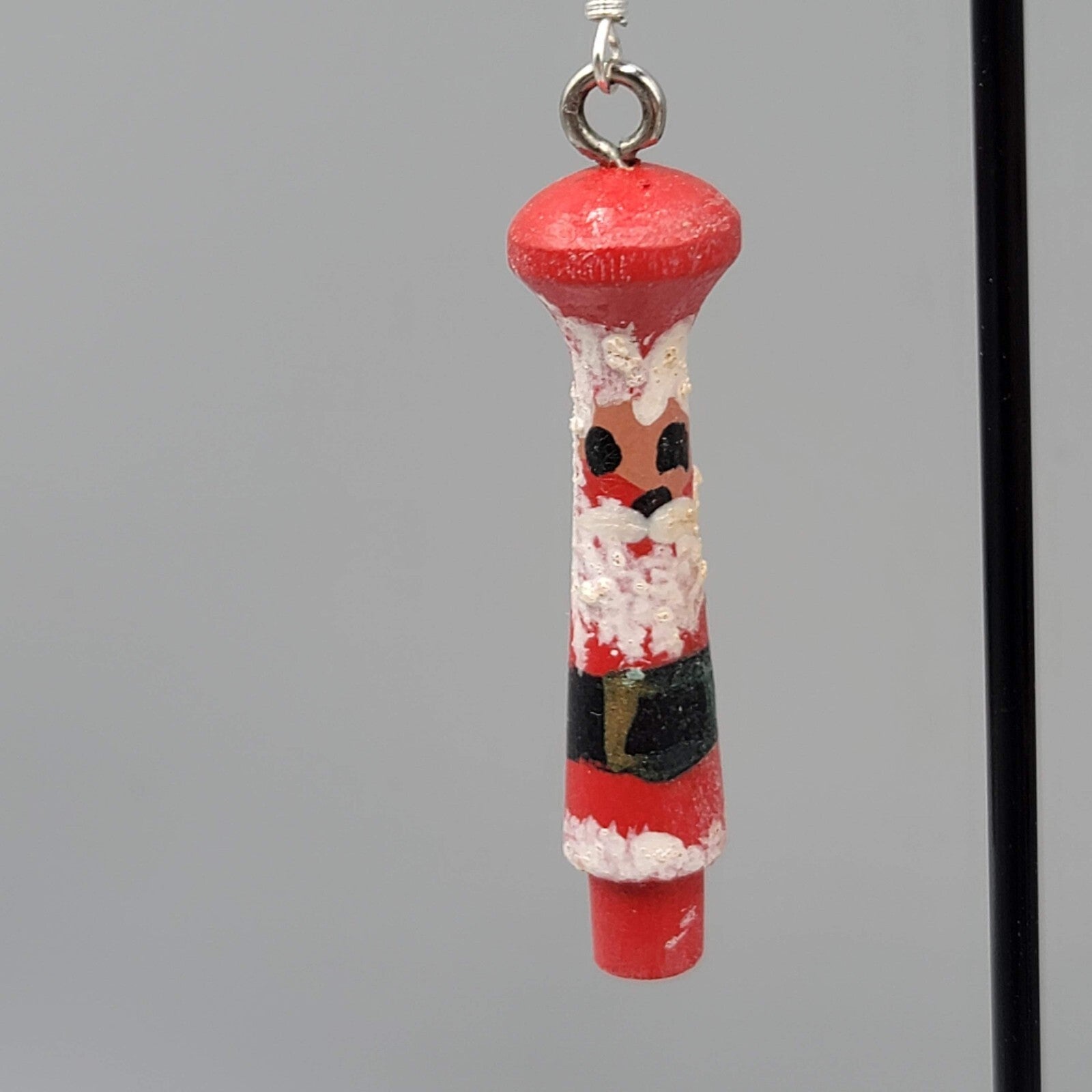 Vintage Christmas Santa Pierced Earrings Hand Painted Wood Dangle 2"