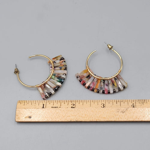 Colorful Resin Hoop Pierced Earrings Gold Tone Statement Jewelry 2"
