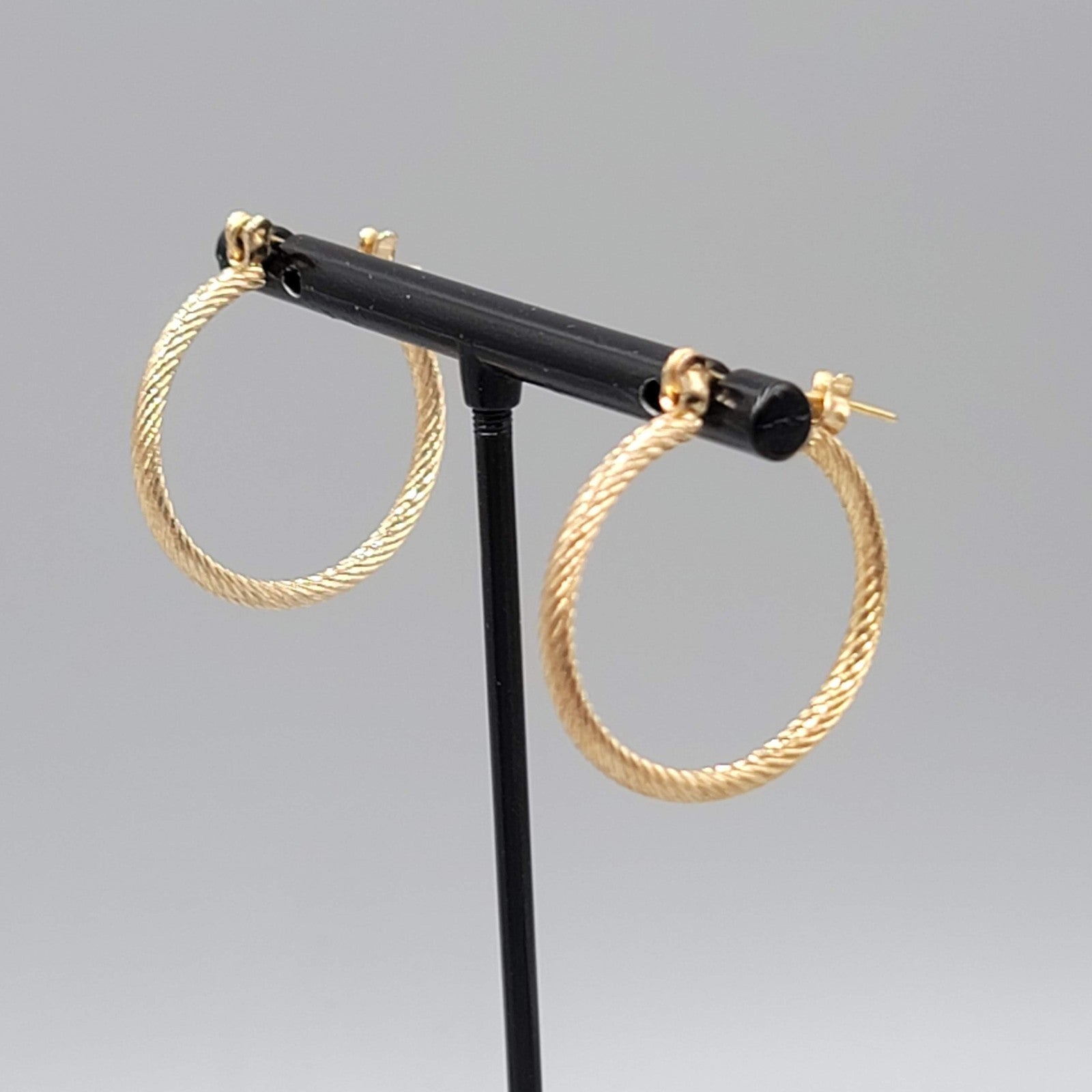 Twist Texture Hoops Pierced Earrings Gold tone Drop 1 in