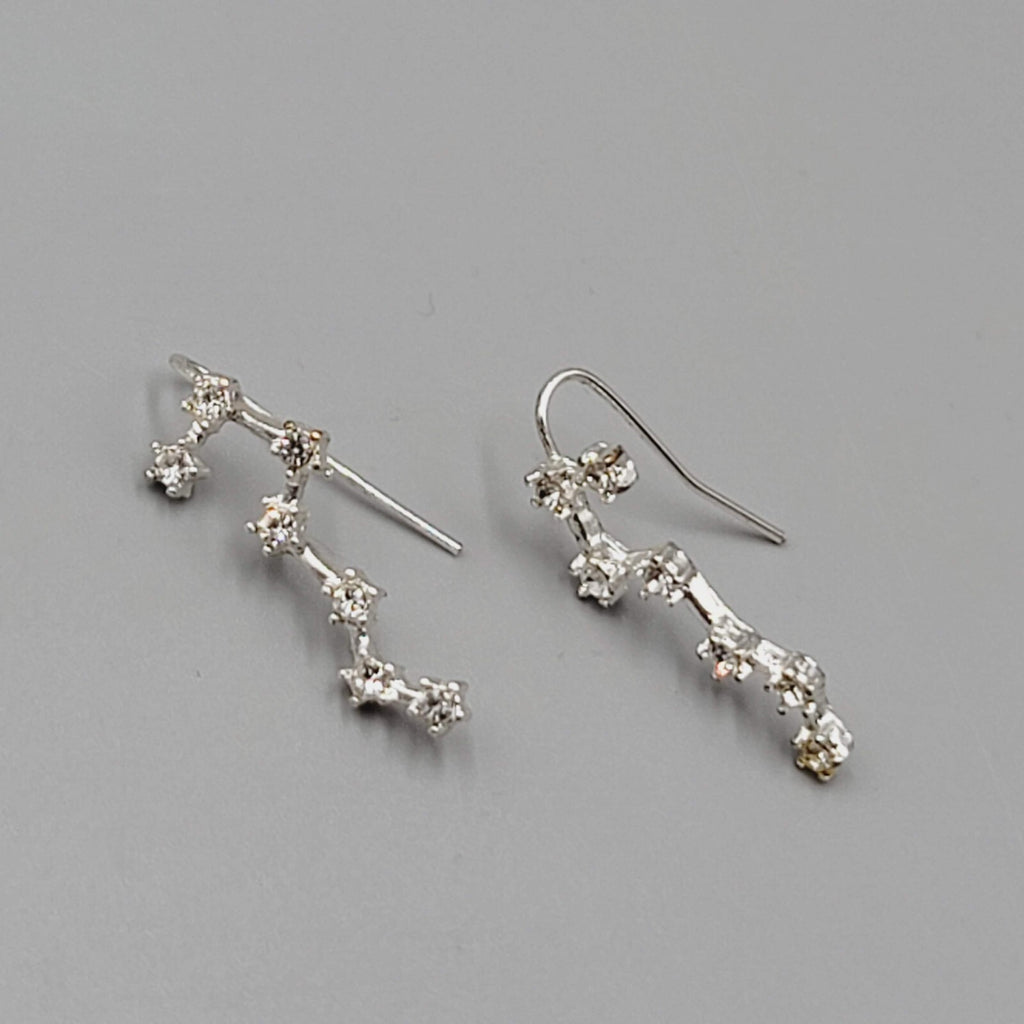 Constellation Rhinestone Pierced Earrings Silver tone Drop 1"