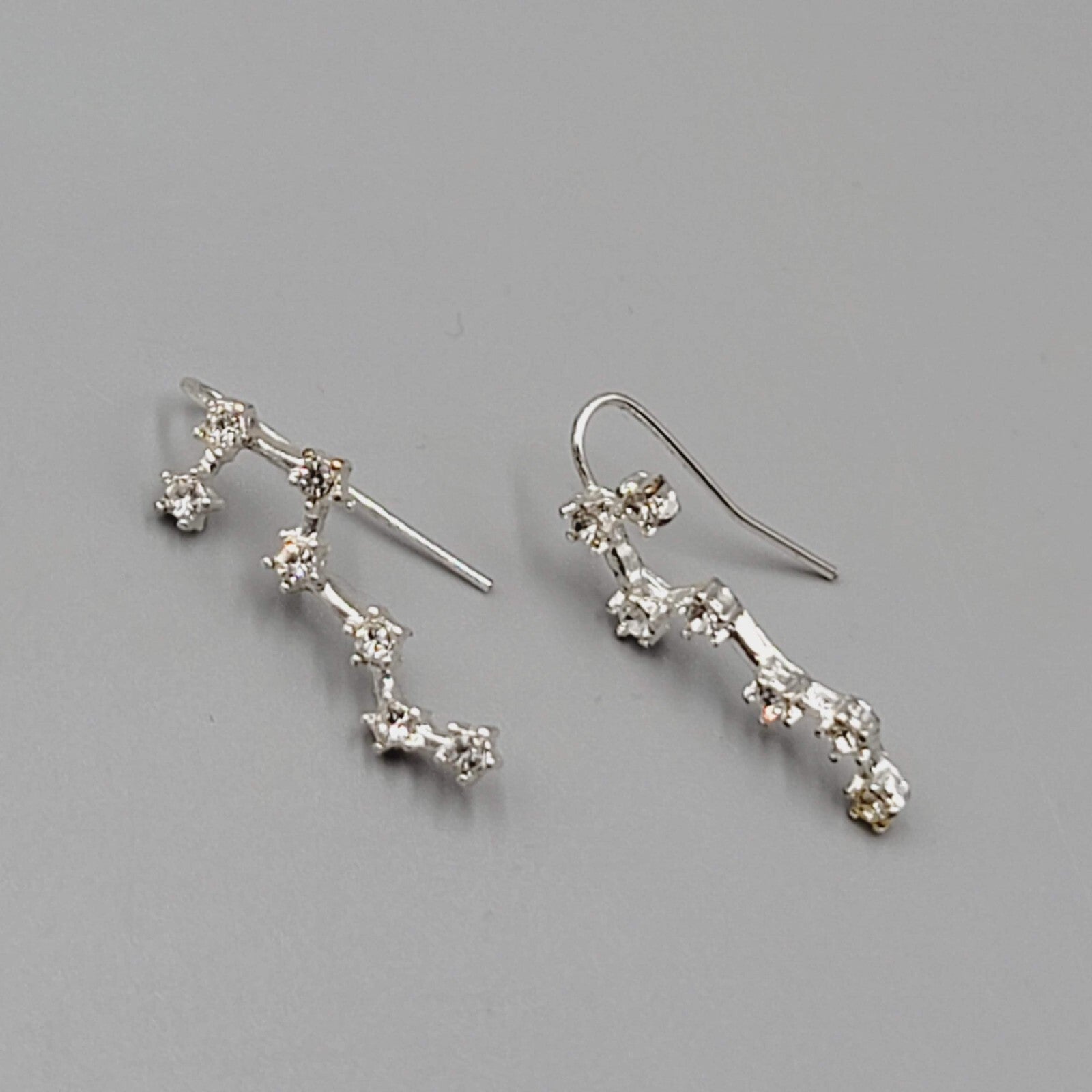 Constellation Rhinestone Pierced Earrings Silver tone Drop 1"