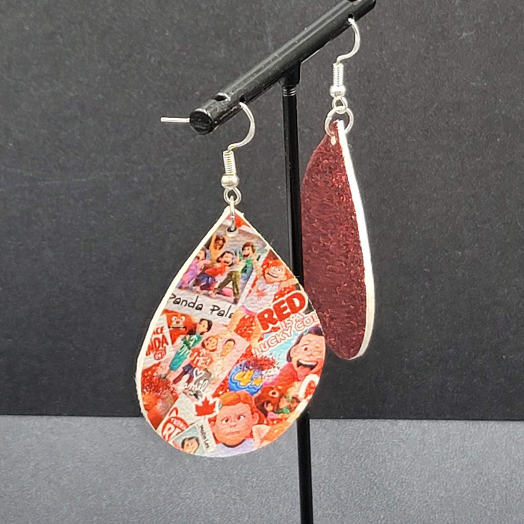 Pierced Earrings Pixar Turning Red Glitter Teardrop 2"