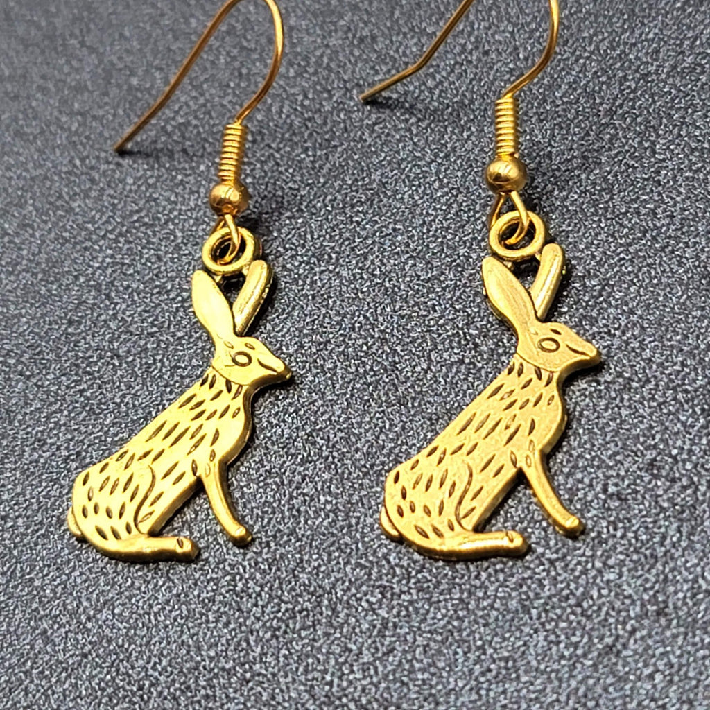 Jack Rabbit Pierced Earrings Dangle Gold tone 1"