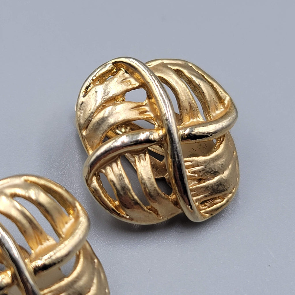 Vintage Open Work Clip on Earrings Gold tone Square 1"