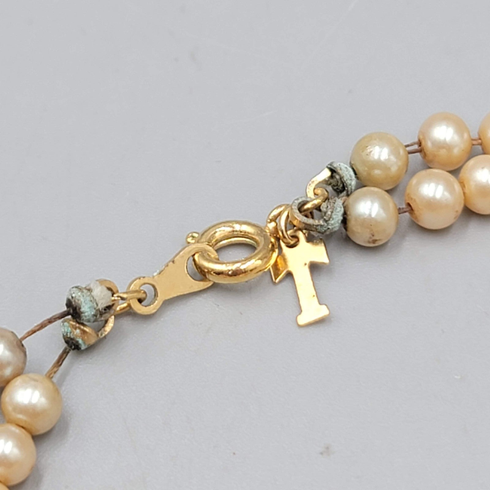 Vintage Trifari Necklace Small Faux Pearl Double Strand Long 24 in