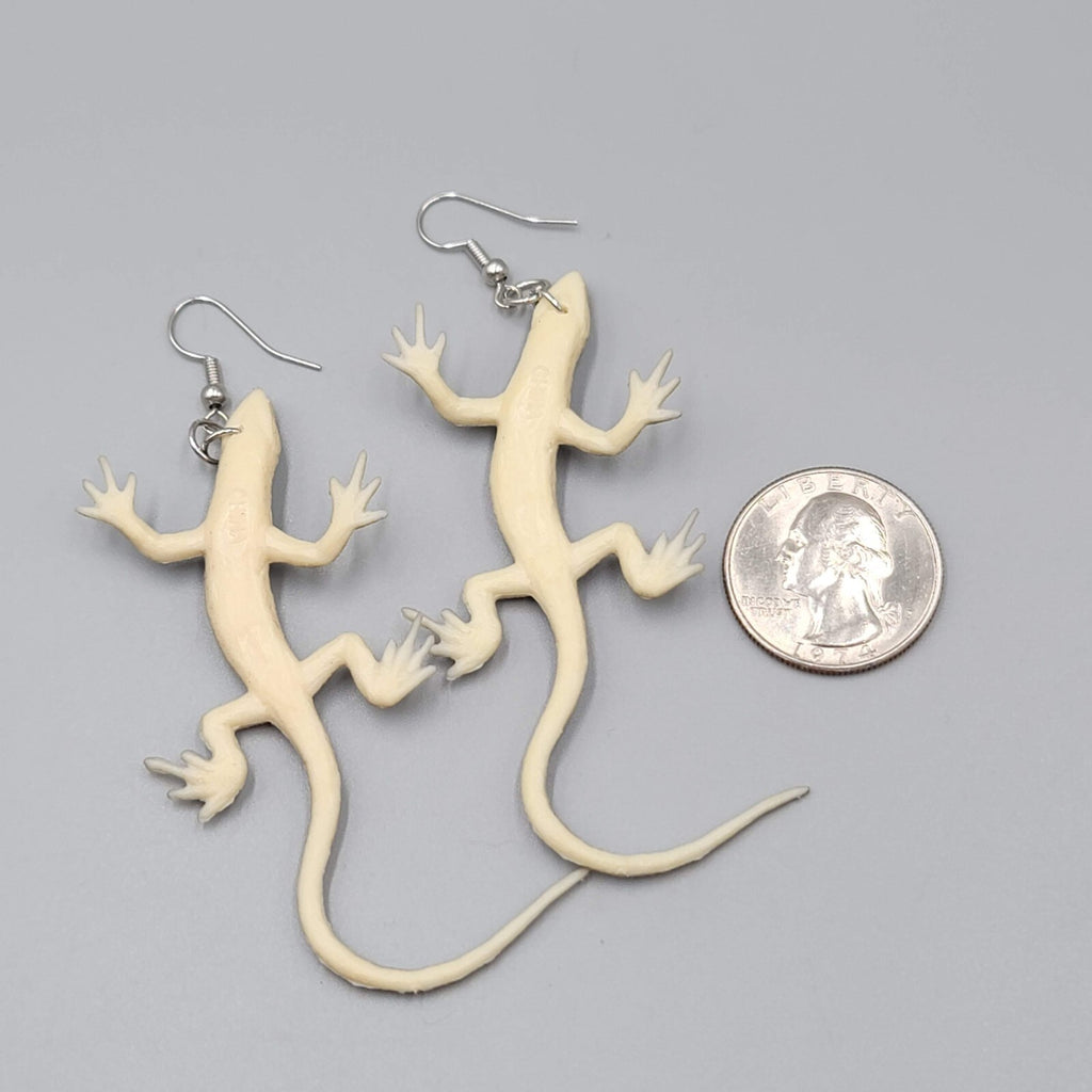 Gray Lizard Pierced Earrings Vinyl Dangle 2.75"