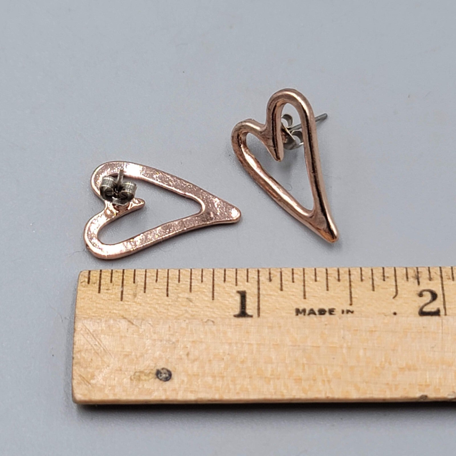 Heart Pierced Earrings Rose Gold tone Drop 7/8"