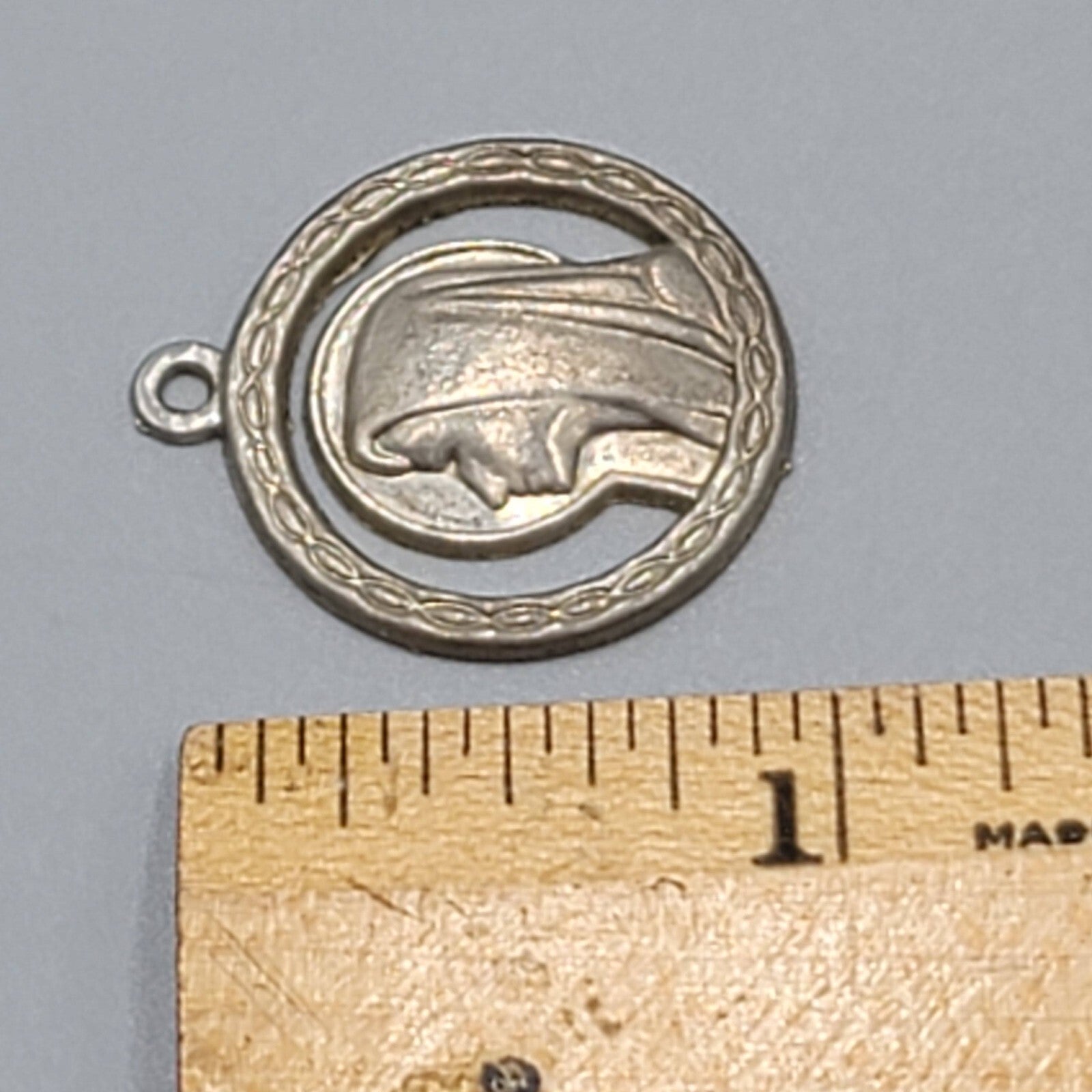 VTG Metal Our Lady Lourdes Blessed Virgin Mary Catholic Pendant Medal Silvertone