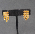 Vintage Clip on Earrings Gold tone Amber Orange Rhinestone Screw Back 1"