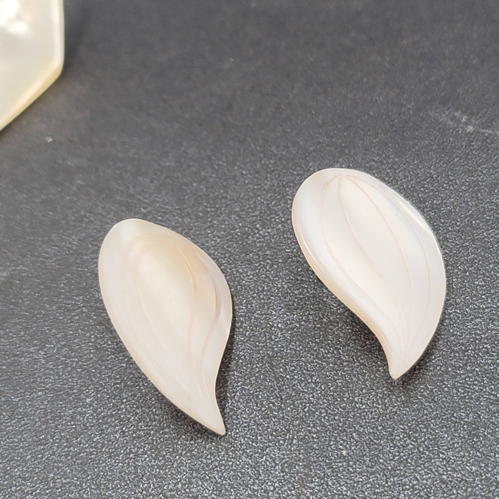 Vintage Pierced Earrings Mother of Pearl Carved Shell Drop Lot of 2