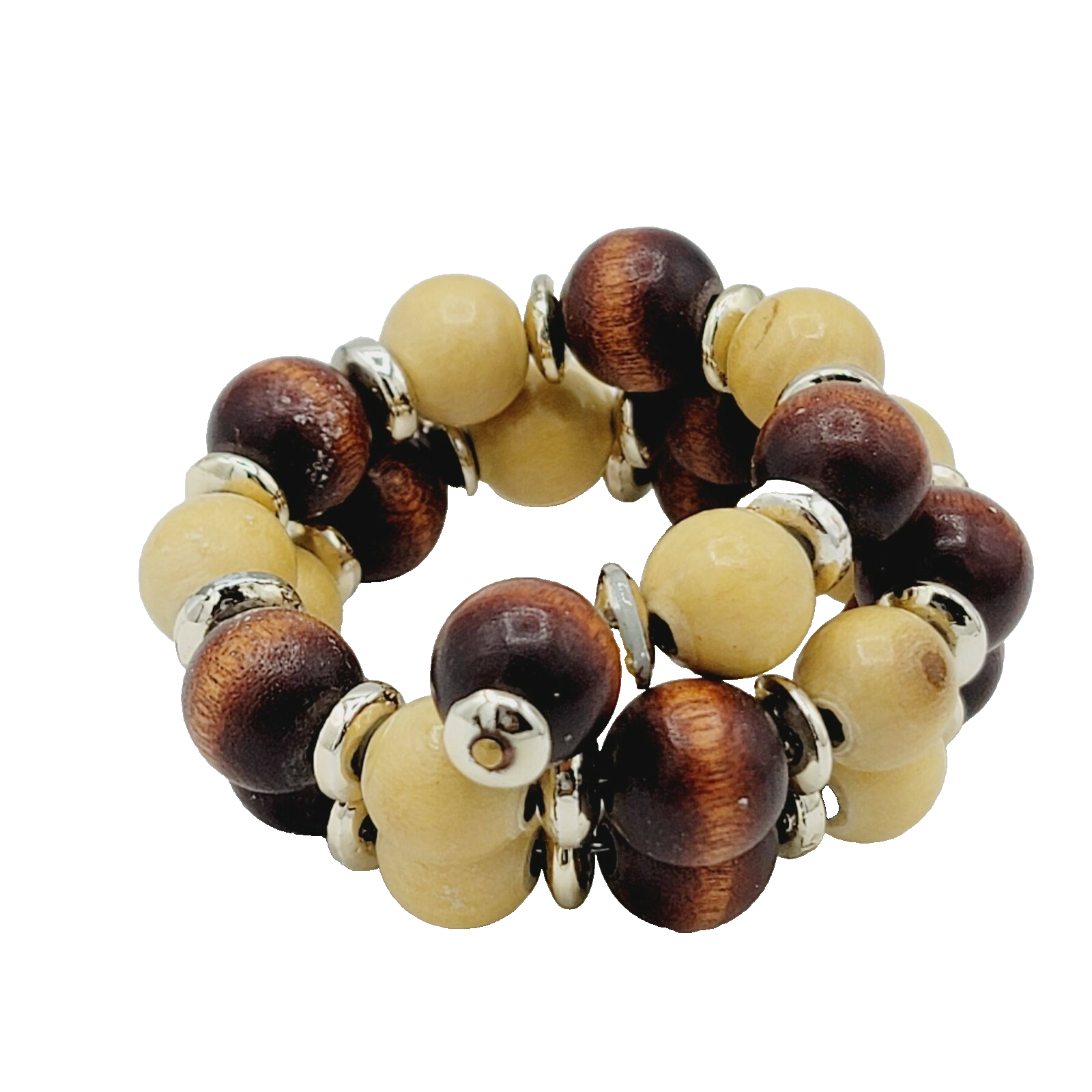 Vintage Memory Wire Bracelet Wood Beads Estate Costume Jewelry