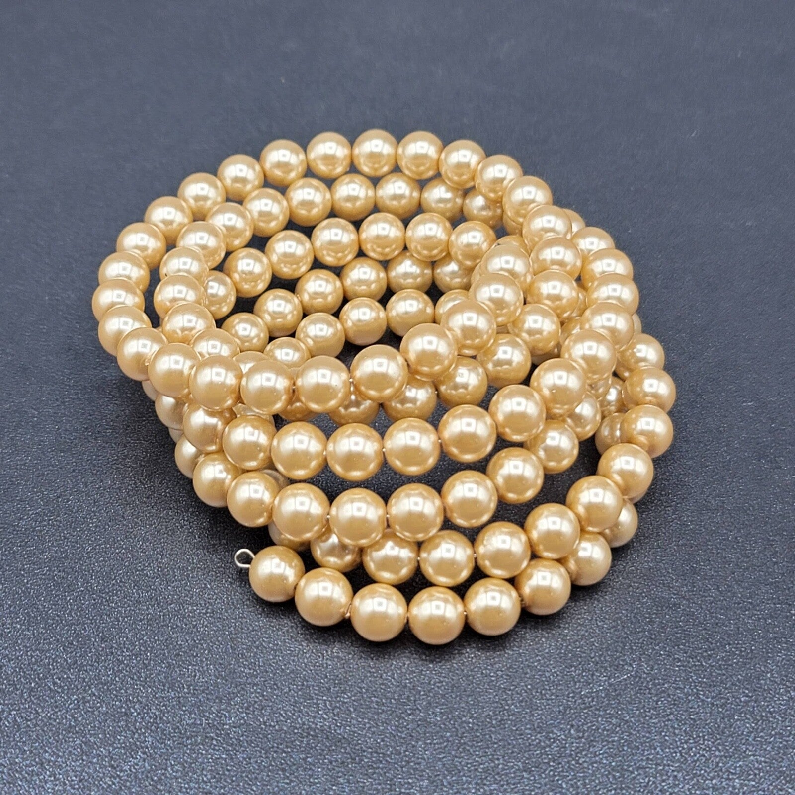 Vintage Memory Wire Bracelet Faux Glass Pearls Cream Colored Lovely