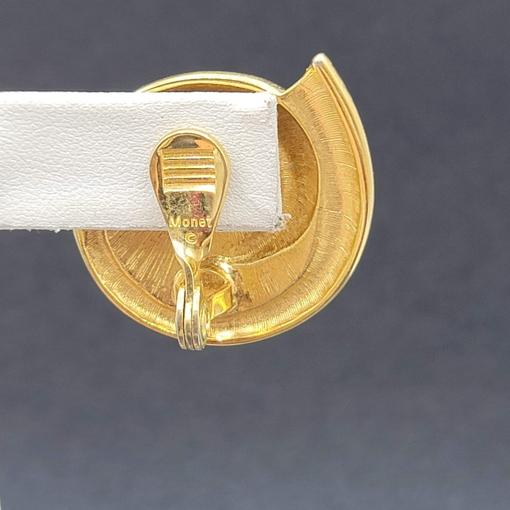 Vintage MONET Clip on Earrings Gold Plated White Enamel Drop 1 3/8"