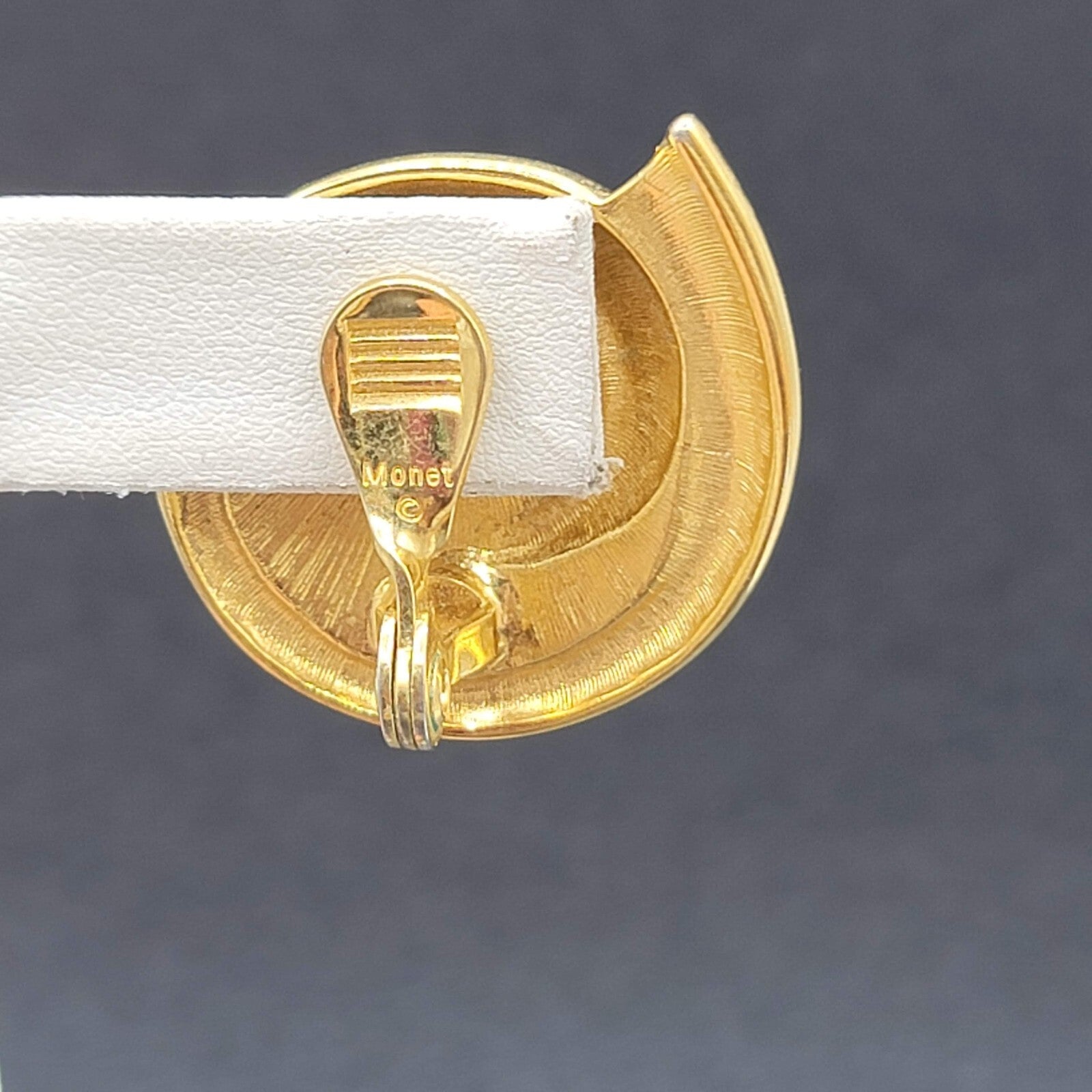 Vintage MONET Clip on Earrings Gold Plated White Enamel Drop 1 3/8"