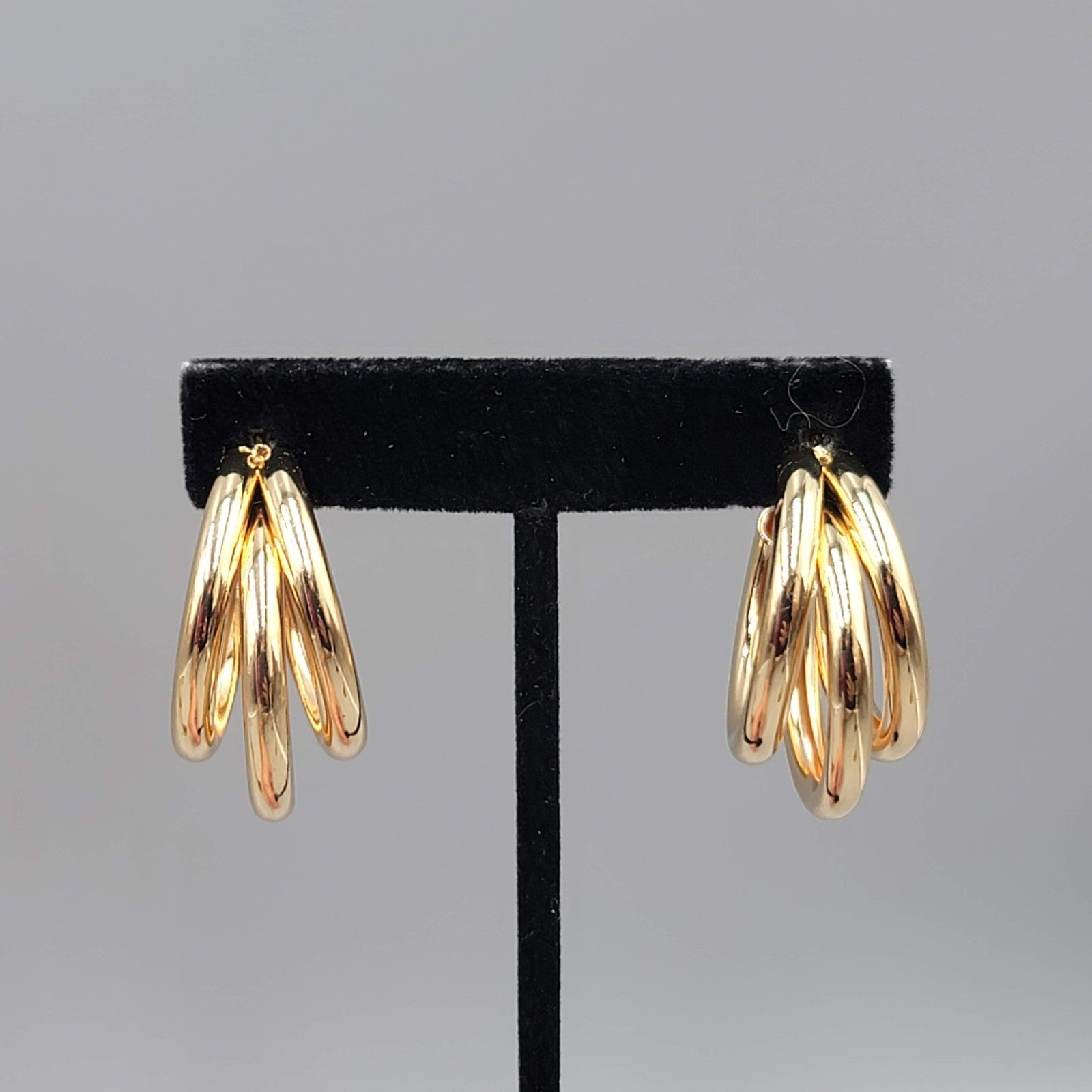 Triple Hoops Pierced Earrings Gold tone Drop 1 1/8 in