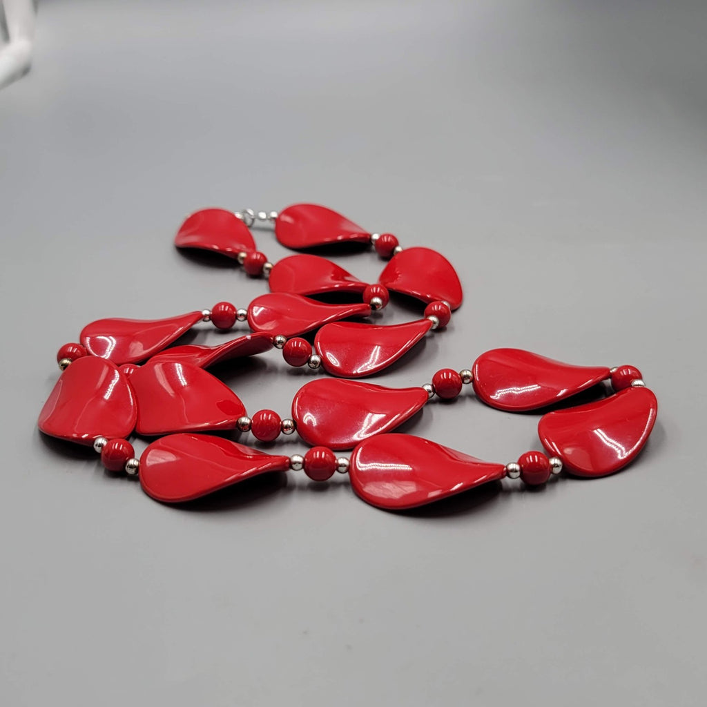 Large Red Acrylic Bead Statement Necklace 30"